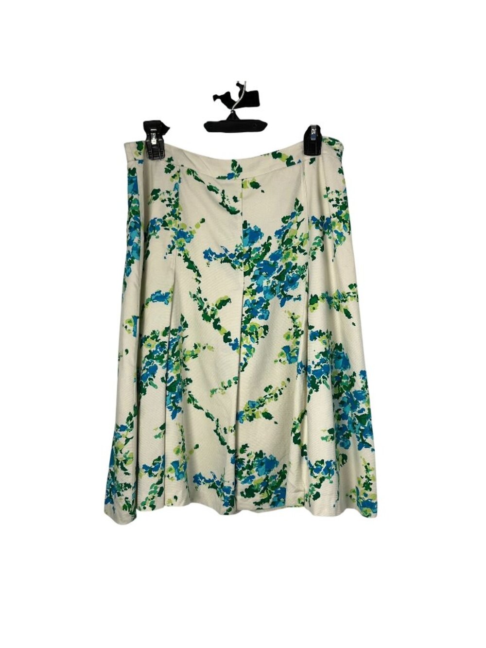 Ann Taylor Silk A-Line Skirt Womens 8 White Blue Green Floral Pleated Lined